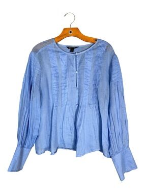 Banana Republic Ramie Pintuck Blouse Feminine Balloon Sleeves Romantic L